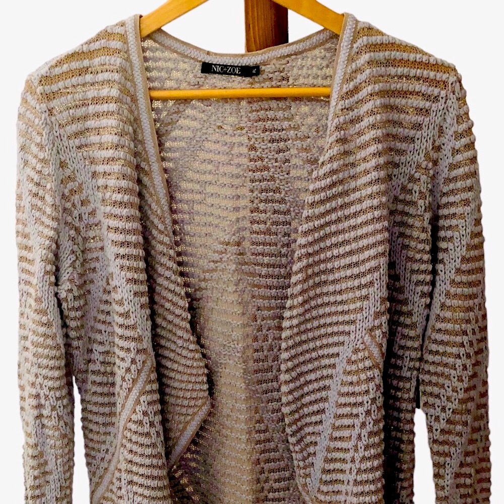 NIC+ZOE Beige and White Cardigan